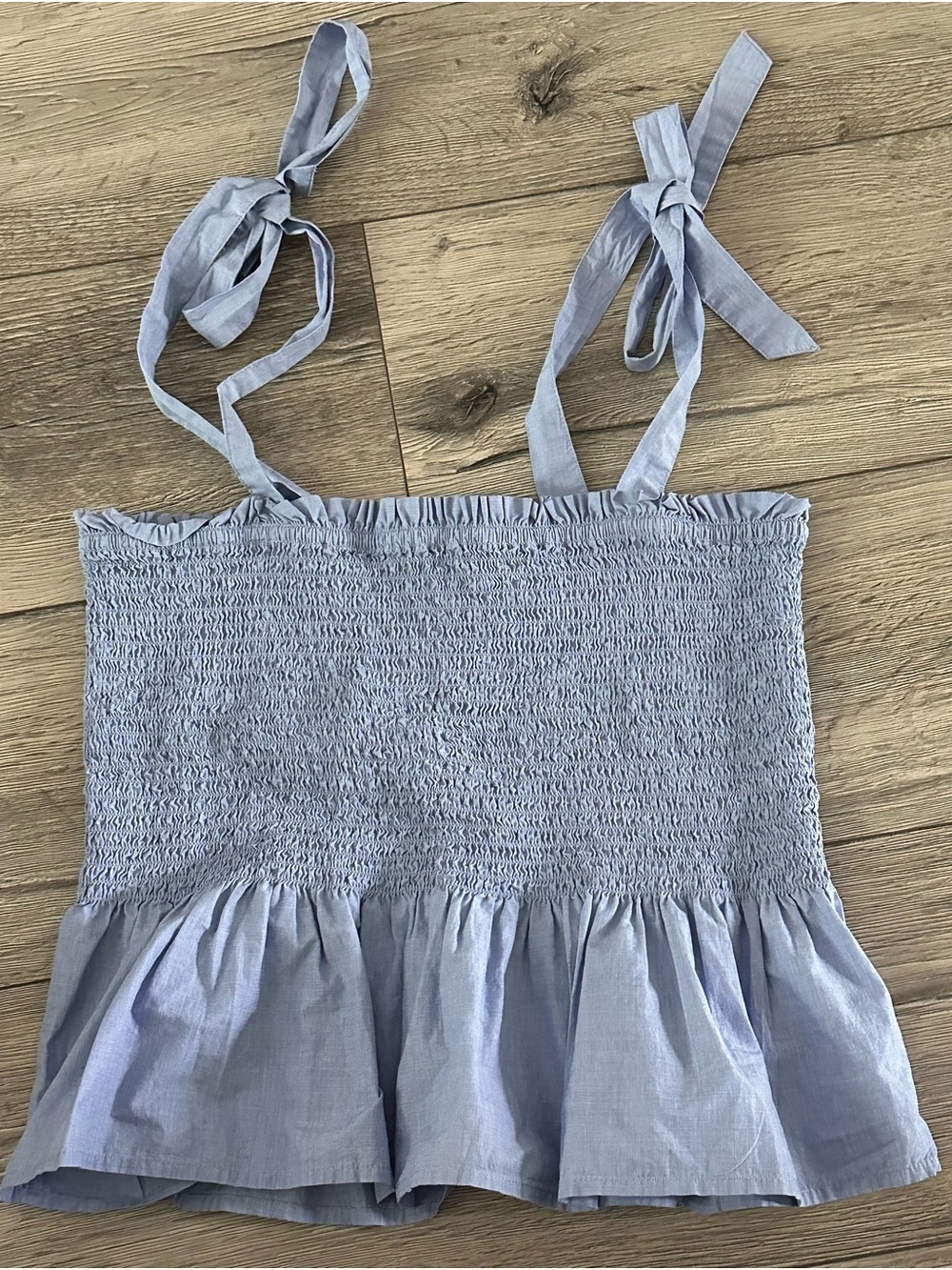 J. Crew Light Blue Smocked Tie-Shoulder Peplum Tank Size Medium - Picture 5 of 9